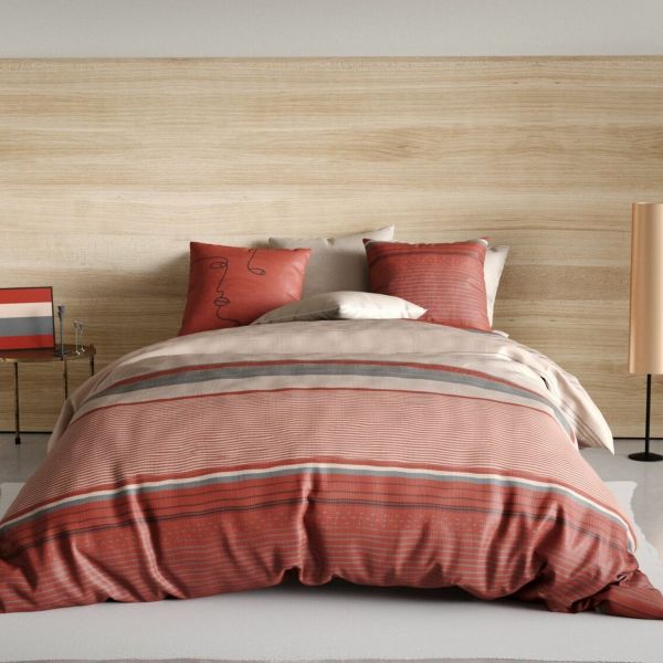 Housse de couette réversible + 2 taies d'oreiller 63x63 Percale de Coton Hana