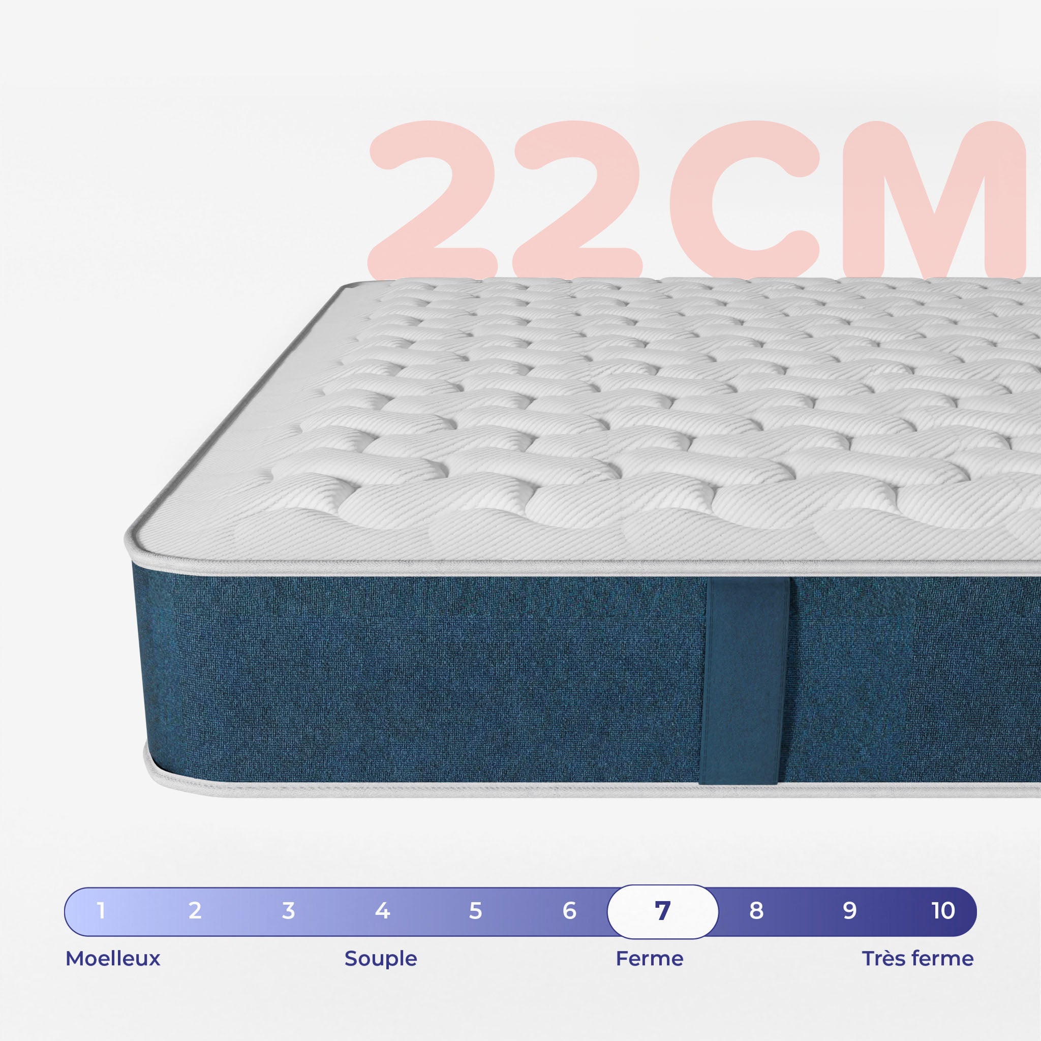 Matelas Hybride Mila - Epaisseur 22cm - Mousse avec Ressorts Ensachés - mi-ferme