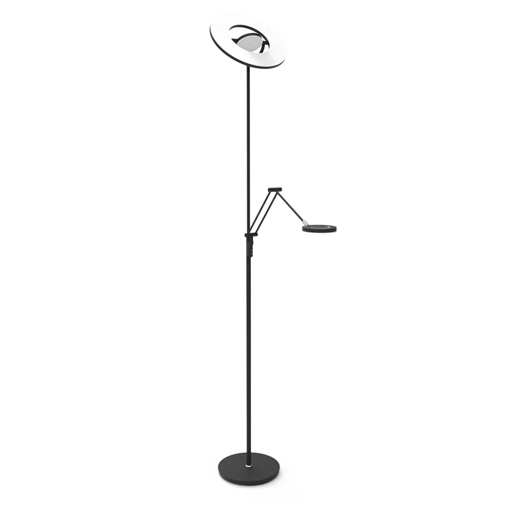 Lampadaire noir avec bras de lecture réglable - Soleil
