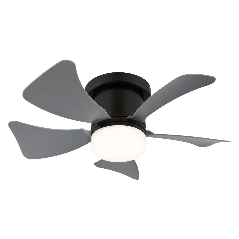 Ventilateur de plafond métal noir mat et lampe - Hines