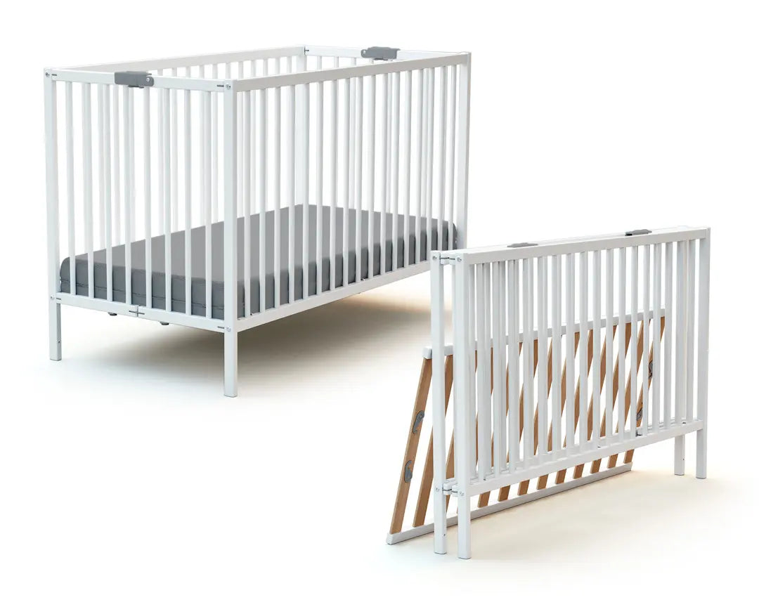 Lit bébé pliant en bois blanc 60 x 120 cm