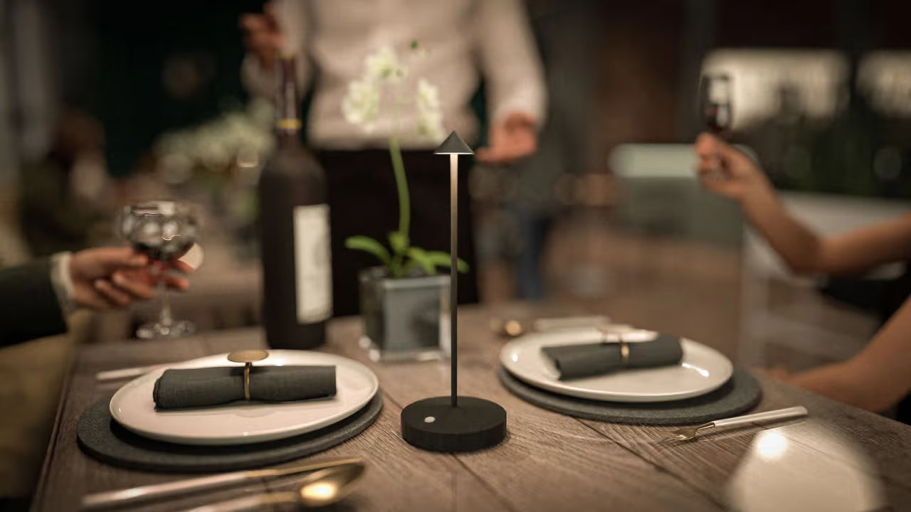 Pack 2 lampes de table LED sans fil rechargeable Angelina - noires - intérieur & extérieur