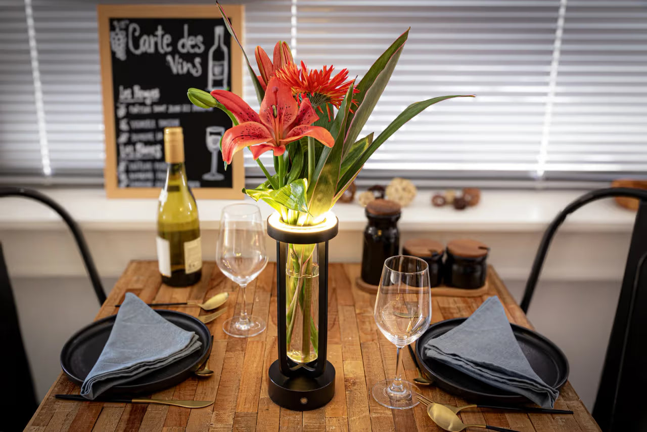 Pack 2 Lampes de table LED sans fil rechargeable en forme de vase Florence - noire - intérieur & extérieur