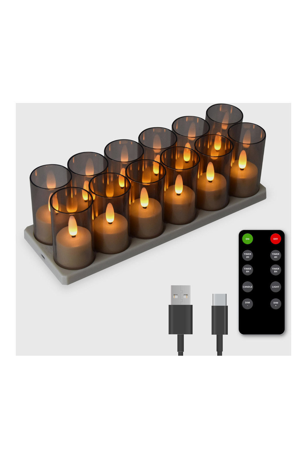 Lot de 12 Bougies chauffe-plat chauffe-plat rechargeables - Bougies LED avec flamme mobile - Télécommande incluse