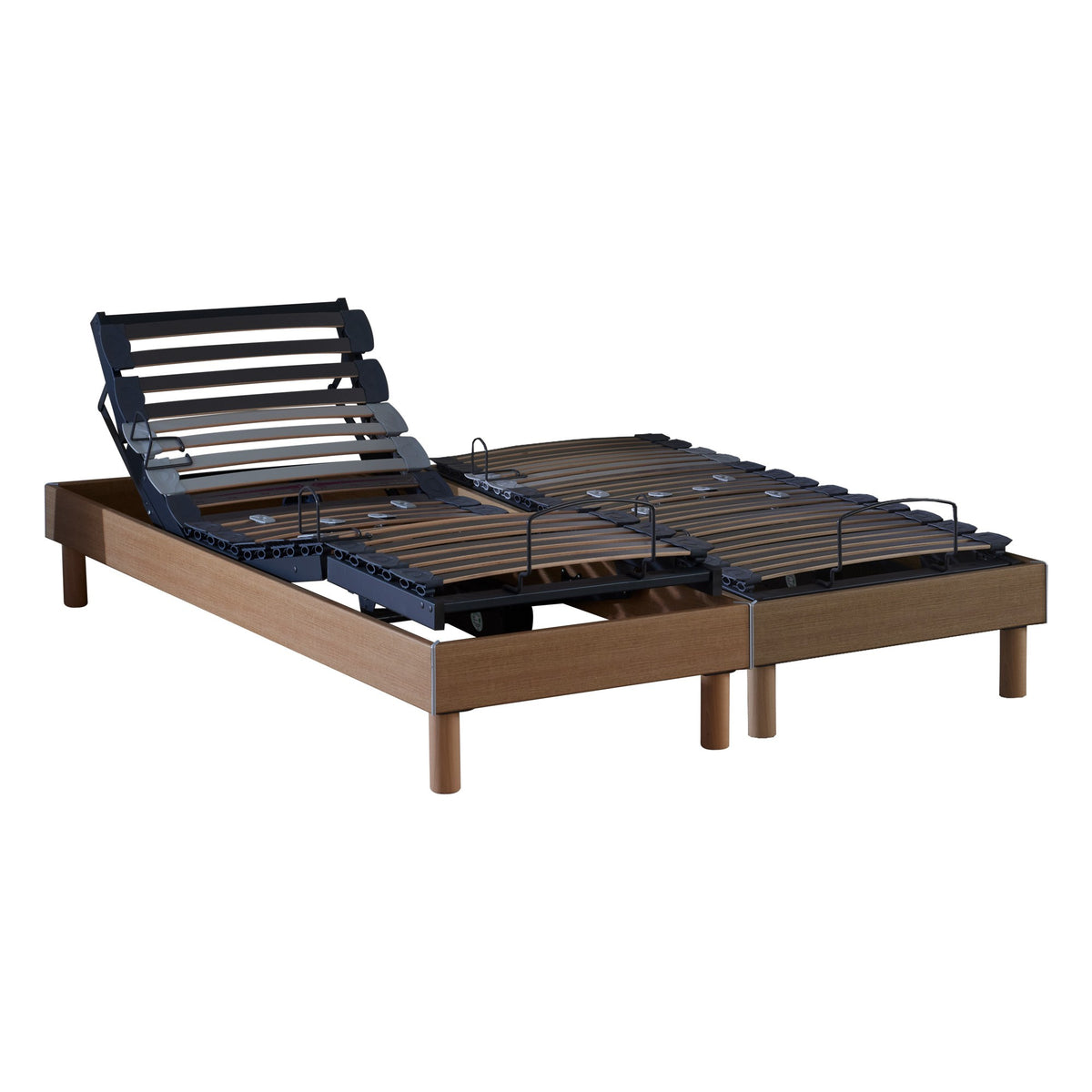 Lot de 2 lits électriques de relaxation multi lattes chêne clair 2x80 x 200