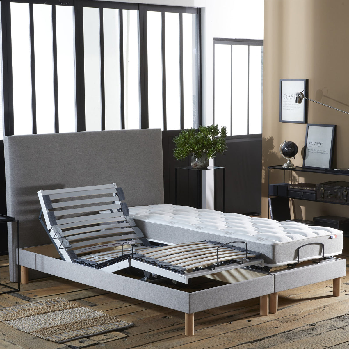 Lot de 2 lits électriques de relaxation multi lattes lisse Gris 2x70 x 190