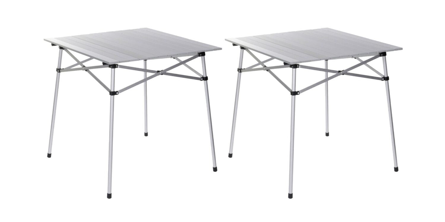 Lot de 2 tables à lattes de camping - Housse de transport inclus - 70 x 70 x 70 cm