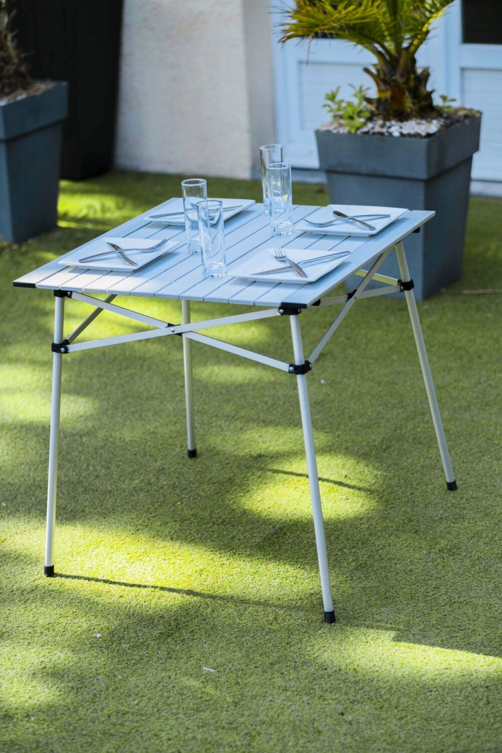 Lot de 2 tables à lattes de camping - Housse de transport inclus - 70 x 70 x 70 cm