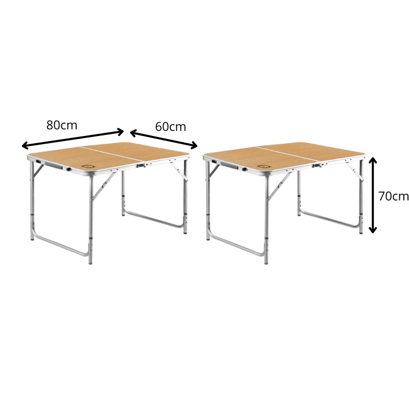 Lot de 2 tables de camping pliables 4 places - 80 x 60 x 70 cm