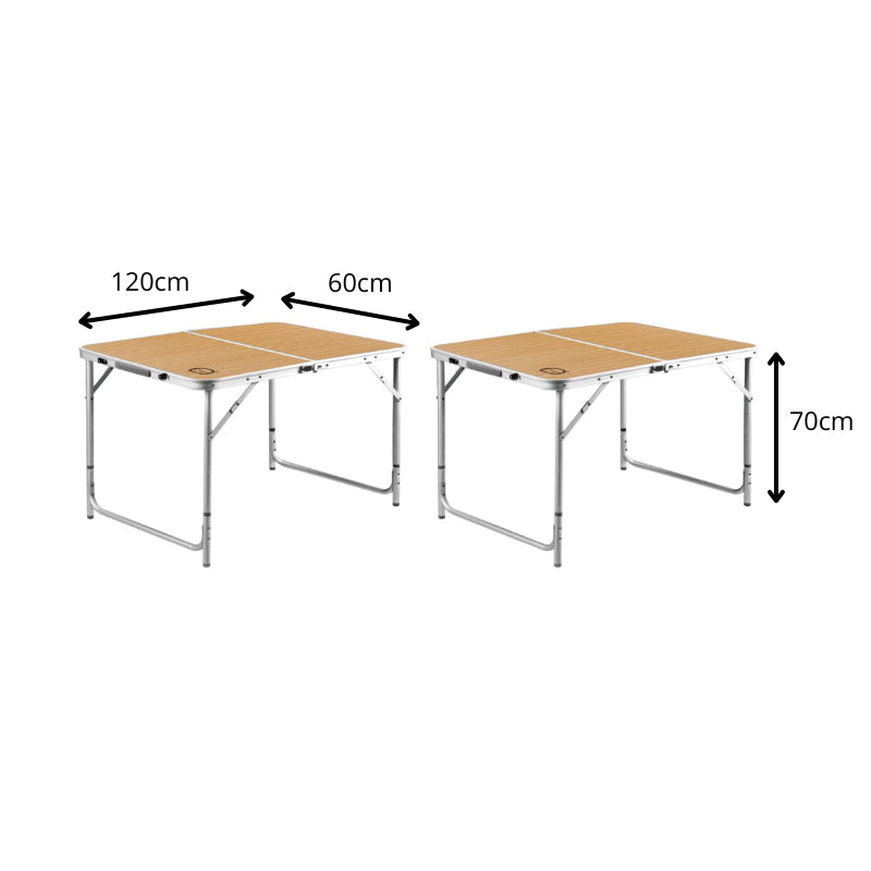 Lot de 2 tables de camping pliables 6 places - 120 x 60 x 70 cm