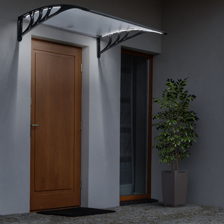 Marquise de porte transparente LED 80x150cm