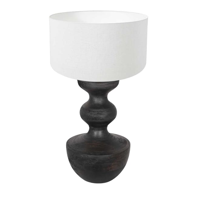 Lampe de table en bois noir avec abat-jour en lin blanc