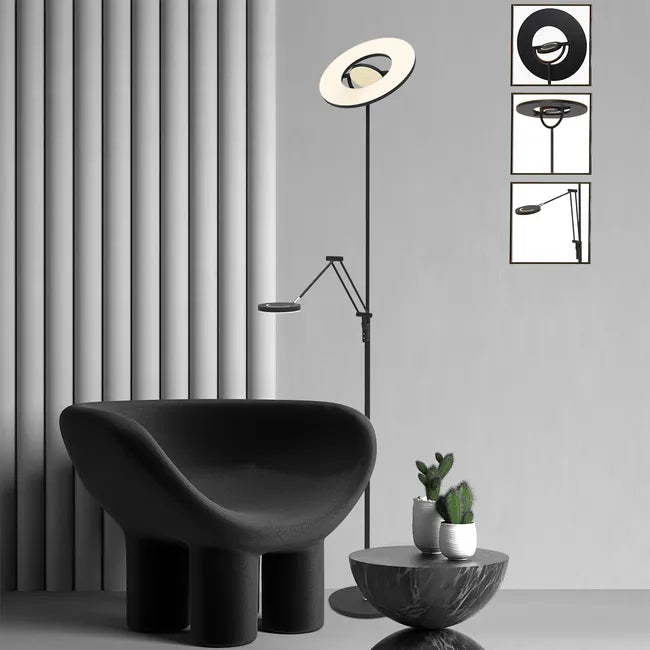 Lampadaire noir avec bras de lecture réglable - Soleil