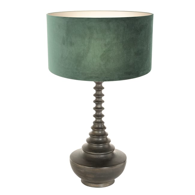 Lampe de table base en bois avec abat-jour en velours vert