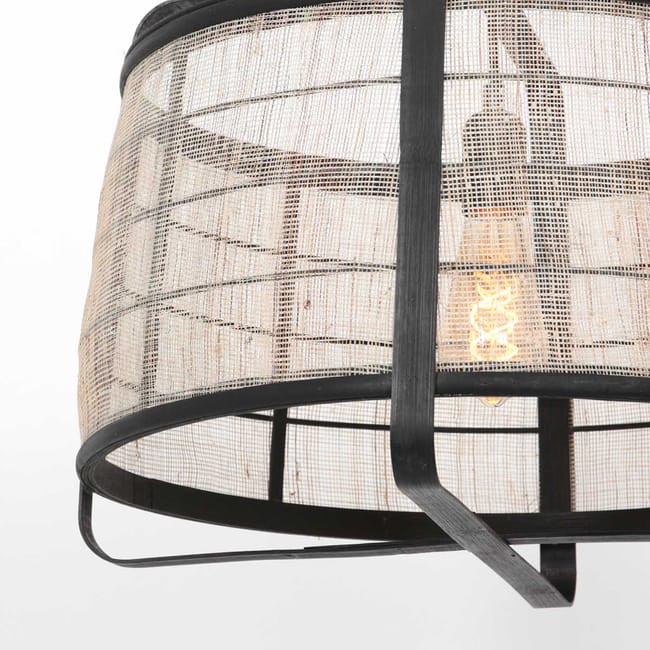 Lampe suspension noire bois tissus - Capos
