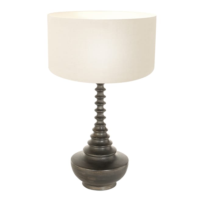Lampe de table base en bois avec abat-jour en lin blanc brut