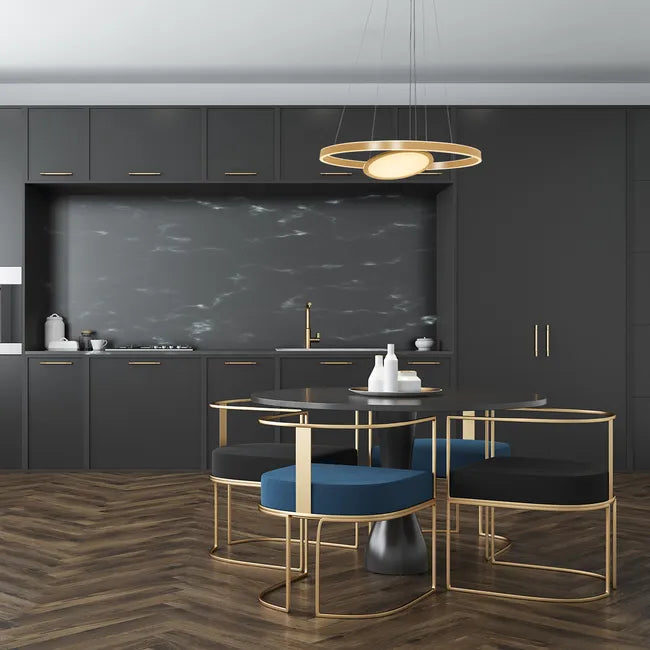 Lampe suspension or & métal - 3 lumières - Ringlux