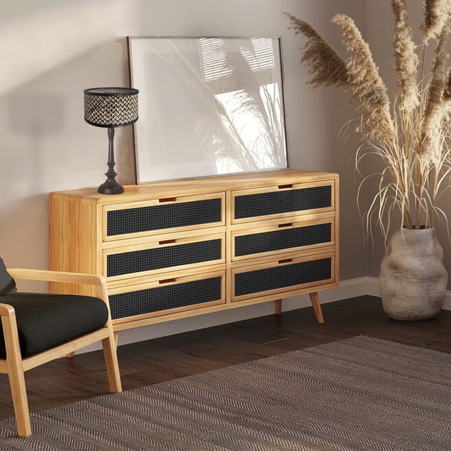 Lampe de table en bois avec abat-jour en bambou noir naturel