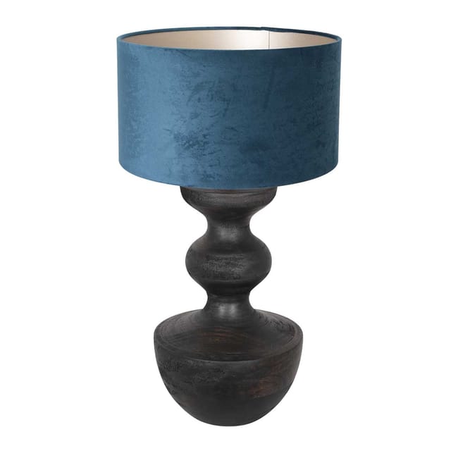 Lampe de table en bois noir avec abat-jour en velours bleu