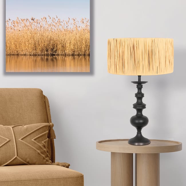 Lampe de table noire avec abat-jour en osier de couleur naturelle - Lyons