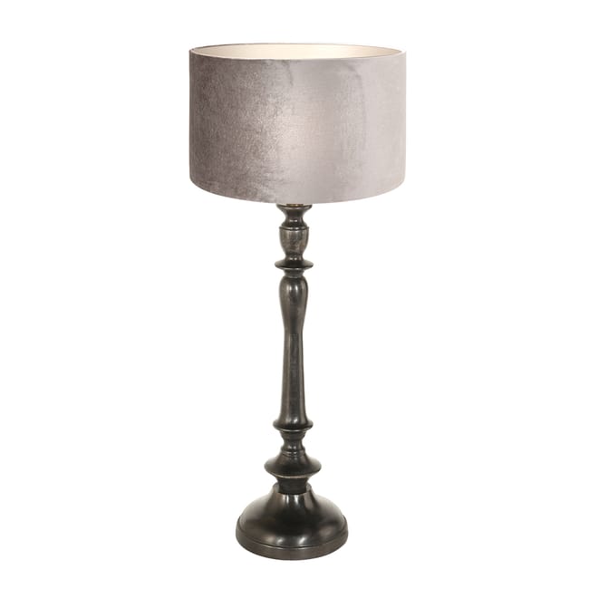 Lampe de table en bois avec abat-jour en velours gris