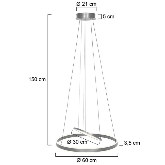 Lampe suspension acier - 3 lumières - Ringlux