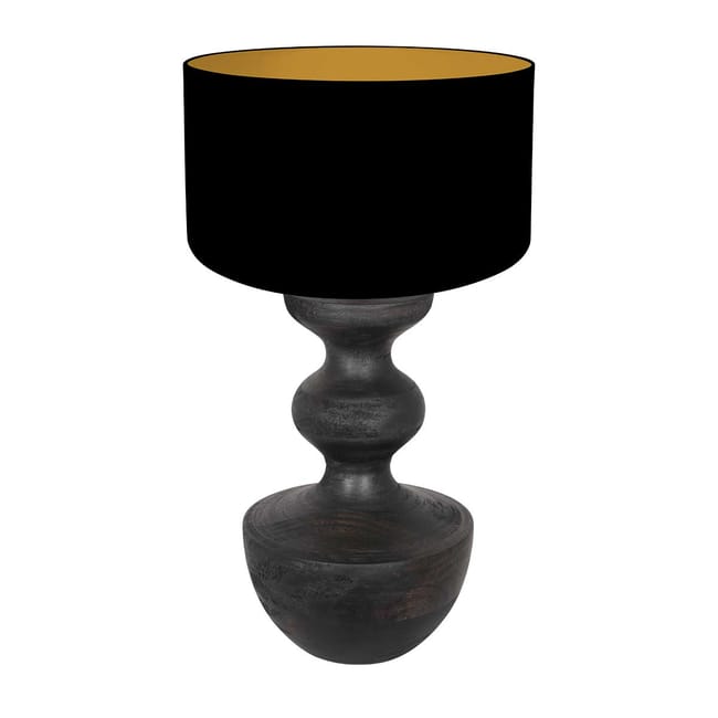 Lampe de table en bois noir avec abat-jour en lin noir et intérieur doré