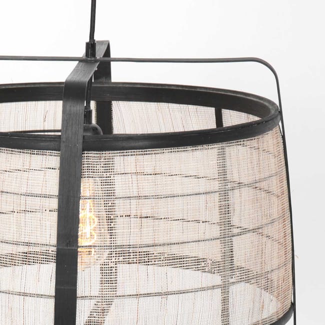 Lampe suspension noire bois tissus - Capos