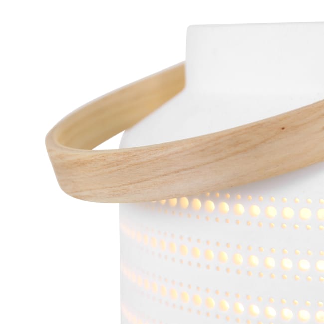 Lampe de table avec poignée en bois - Porcelaine