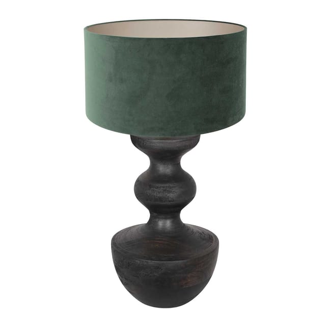 Lampe de table en bois noir avec abat-jour en velours vert