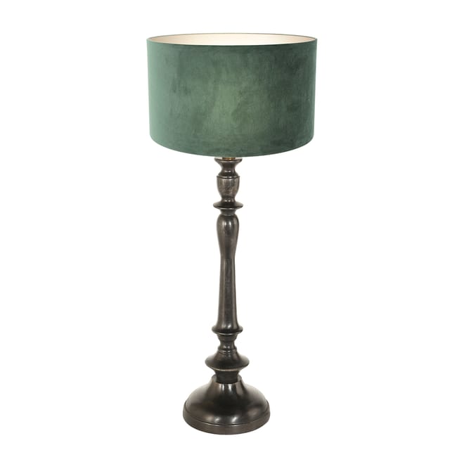 Lampe de table en bois avec abat-jour en velours vert