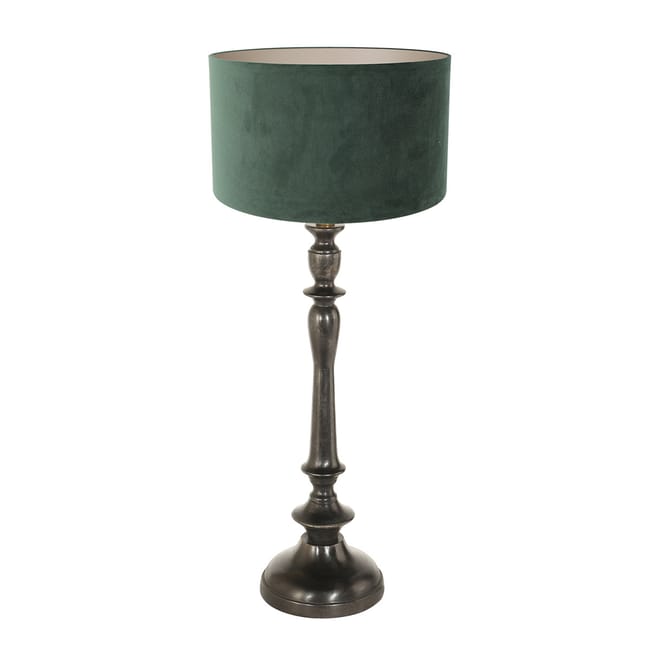 Lampe de table en bois avec abat-jour en velours vert