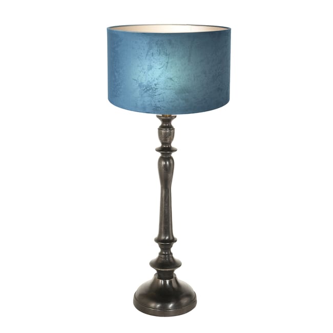 Lampe de table en bois avec abat-jour en velours bleu