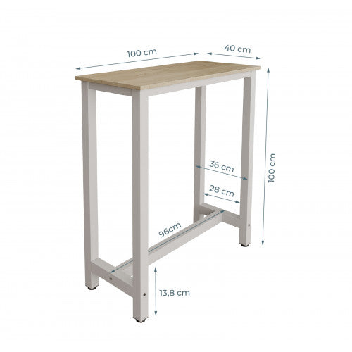 Table haute blanche & chêne - 100 X 100 cm - Anivia