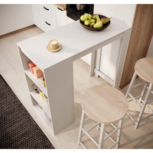 Table haute avec 2 tabourets blancs - 110 cm - Kala