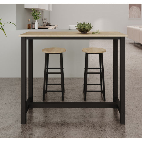 Table haute avec 2 tabourets noires & chêne clair - 120 X 100 cm - Anivia
