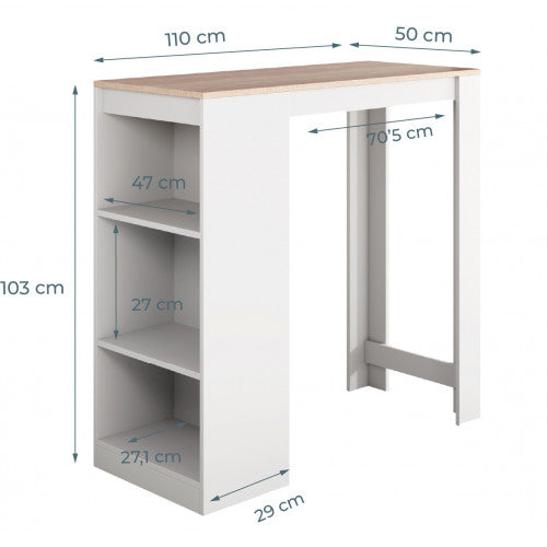 Table haute blanche & chêne clair - 103 X 110 cm - Kala