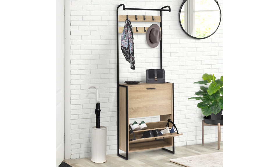 Vestiaire d'entrée Alan 8 patères + 2 placards à chaussures - 8 paires