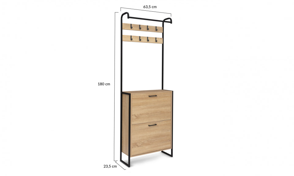 Vestiaire d'entrée Alan 8 patères + 2 placards à chaussures - 8 paires