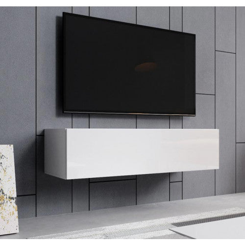 Meuble TV suspendu Blanc - 120 X 30 cm - Amara M1