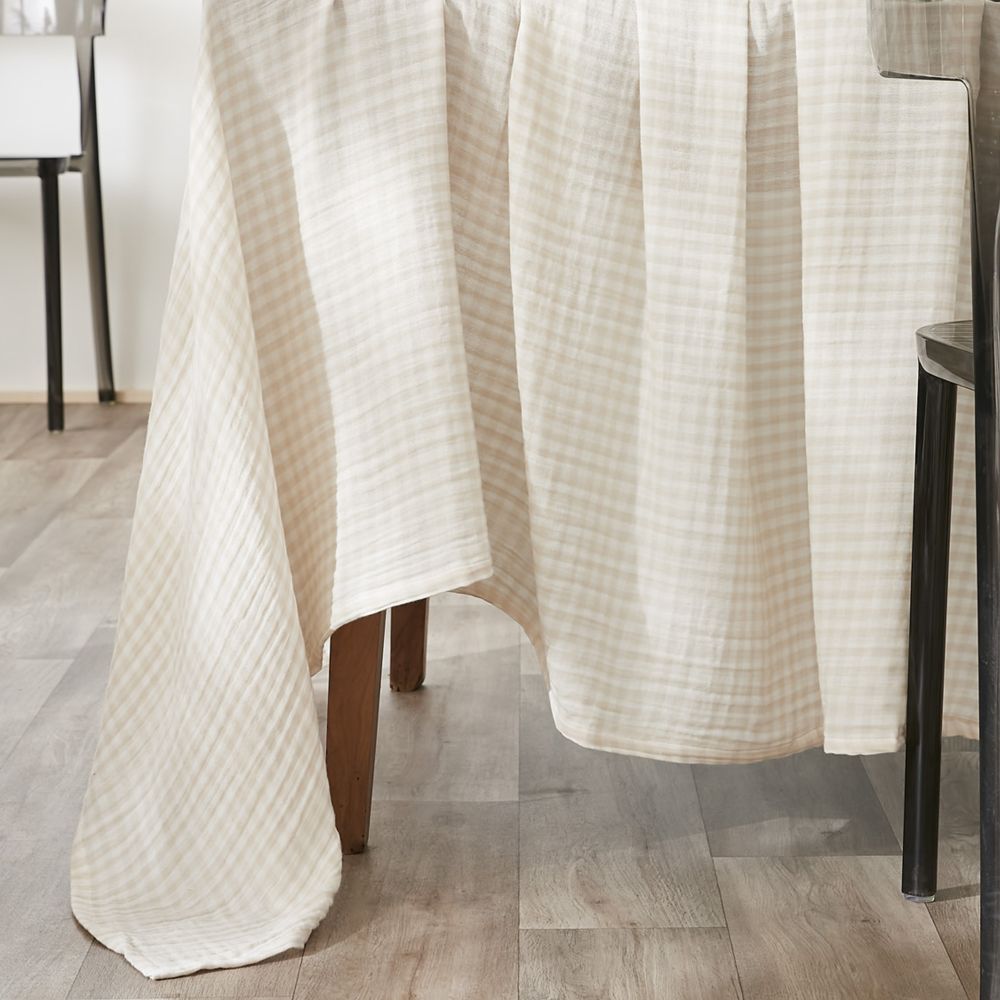 Nappe rectangle 150x250 cm Gaze de Coton Quadri Naturel