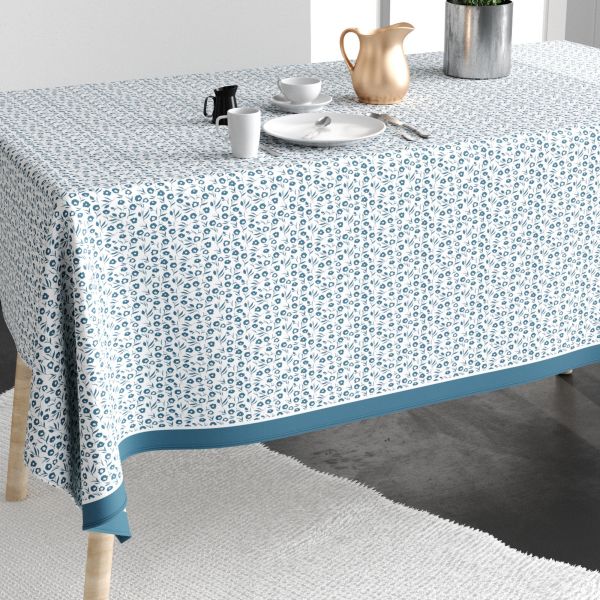 Nappe rectangulaire anti tache 140x200 cm Coton Fleurs Des Champs Bleu