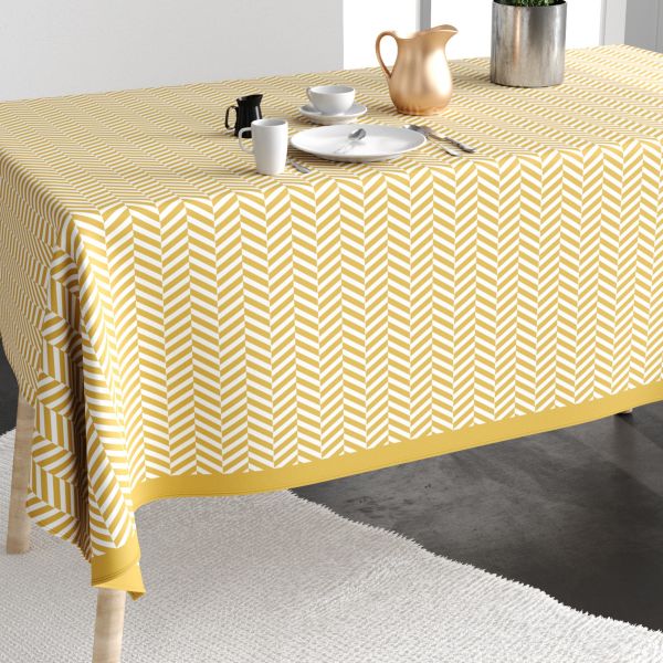 Nappe rectangulaire anti tache 140x250 cm Coton Chevron Or
