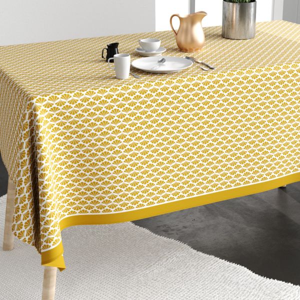 Nappe rectangulaire anti tache 140x250 cm Coton Palma Ocre