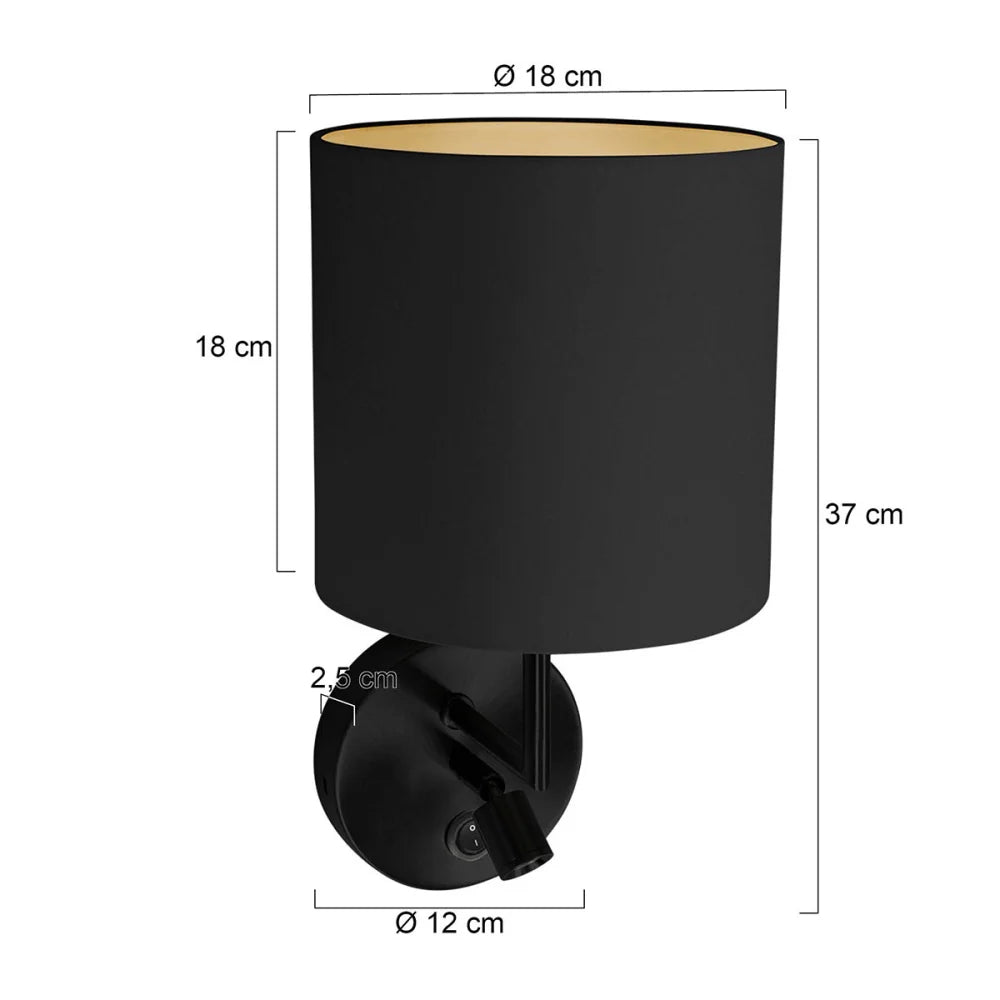 Lampe applique murale acier & noire - Noor