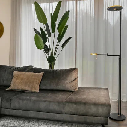 Lampadaire verre & métal noir, avec bras de lecture - Turound