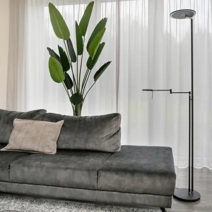 Lampadaire verre & métal noir, avec bras de lecture - Turound