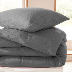 Pack 3 Pièces Housse de couette Gaze de Coton 140 x 200 cm Dh 90 Ardoise