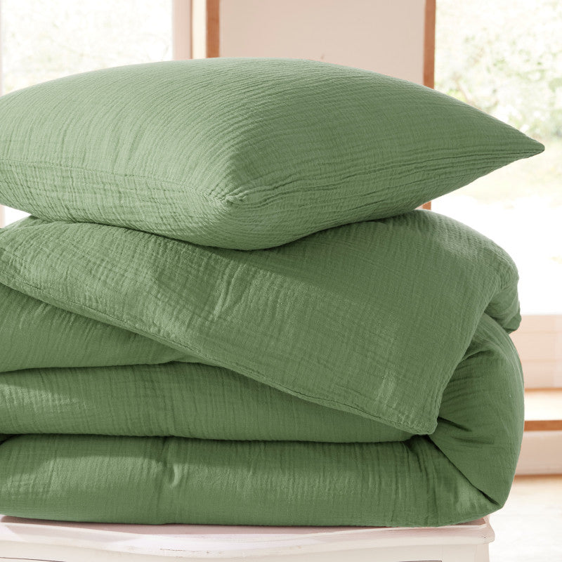 Pack 3 Pièces Housse de couette Gaze de Coton 140 x 200 cm - Dh 90 Olive