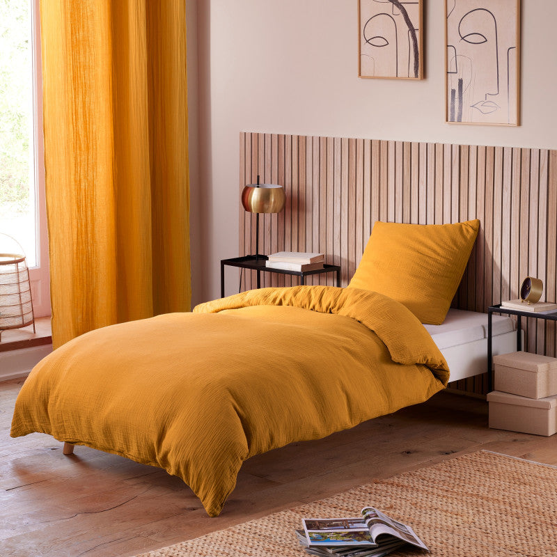 Pack 3 Pièces Housse de couette Gaze de Coton 140 x 200 cm Dh 90 Curry